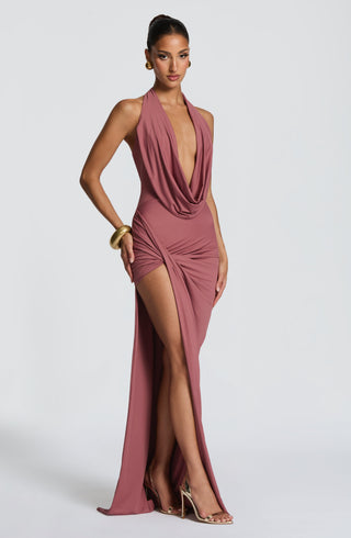 DIA Kingsley Maxi Dress Stretch Slinky Jersey Rose Brown