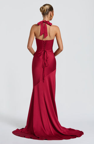 M.T Kirsten Gown Textured Satin Underwired Plunge Berry