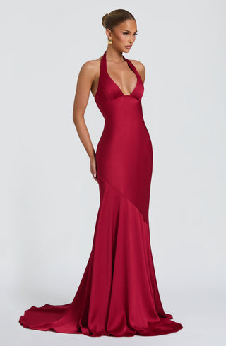 M.T Kirsten Gown Textured Satin Underwired Plunge Berry