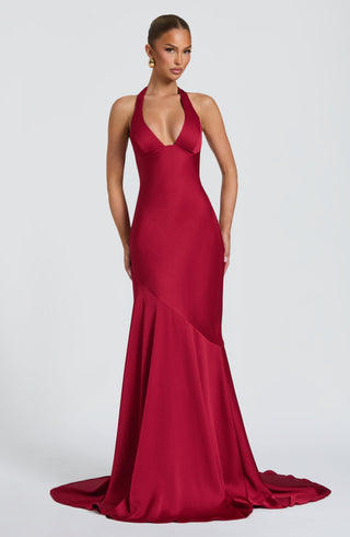 M.T Kirsten Gown Textured Satin Underwired Plunge Berry