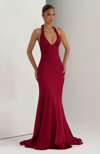 M.T Kirsten Gown Textured Satin Underwired Plunge Berry