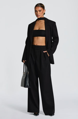 S.M Kirsty Tailored Wide-Leg Suited Pants Mid-Rise Black