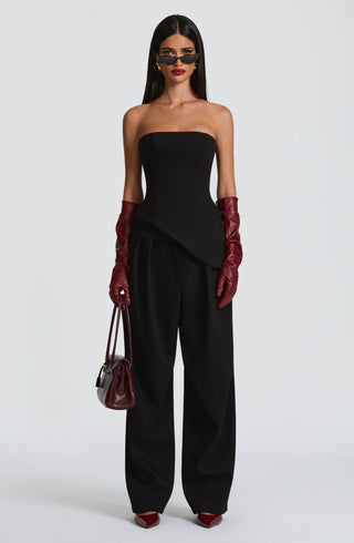 S.M Kirsty Tailored Wide-Leg Suited Pants Mid-Rise Black