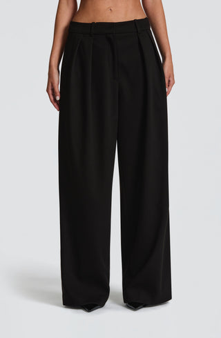 S.M Kirsty Tailored Wide-Leg Suited Pants Mid-Rise Black