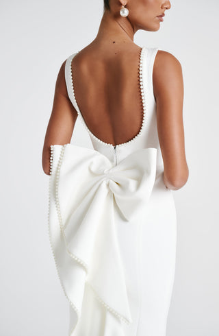 R.F Lana Midaxi Dress Non-Stretch Crepe Ivory Detachable Bow