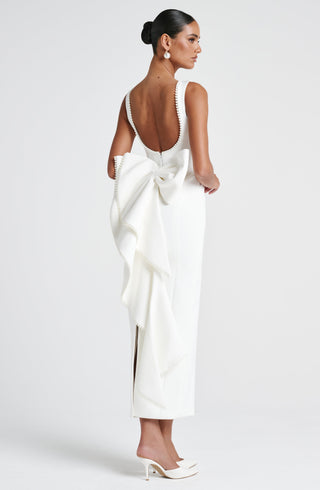 R.F Lana Midaxi Dress Non-Stretch Crepe Ivory Detachable Bow