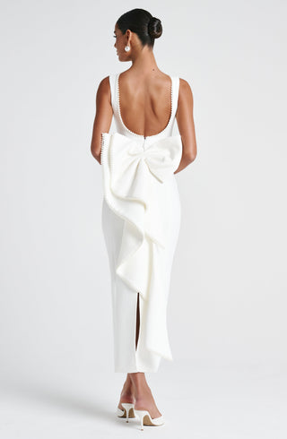 R.F Lana Midaxi Dress Non-Stretch Crepe Ivory Detachable Bow