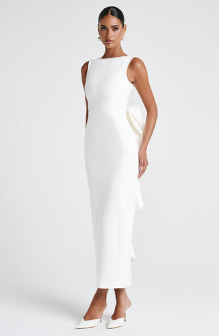 R.F Lana Midaxi Dress Non-Stretch Crepe Ivory Detachable Bow
