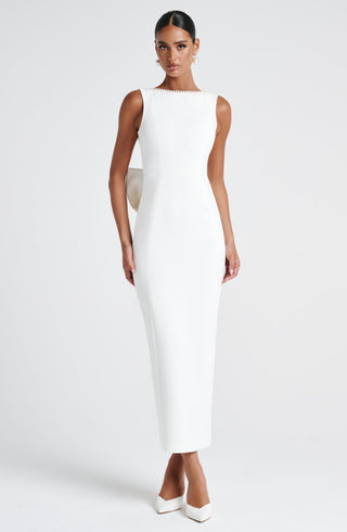 R.F Lana Midaxi Dress Non-Stretch Crepe Ivory Detachable Bow