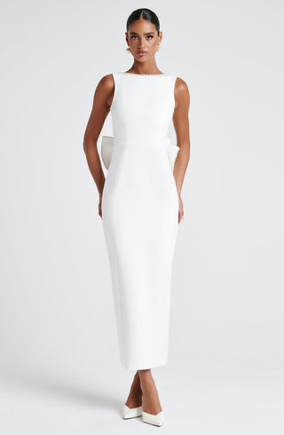 R.F Lana Midaxi Dress Non-Stretch Crepe Ivory Detachable Bow