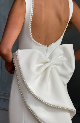 R.F Lana Midaxi Dress Non-Stretch Crepe Ivory Detachable Bow