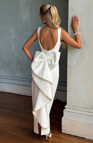 R.F Lana Midaxi Dress Non-Stretch Crepe Ivory Detachable Bow