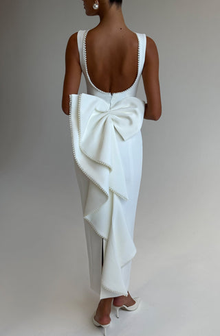 R.F Lana Midaxi Dress Non-Stretch Crepe Ivory Detachable Bow