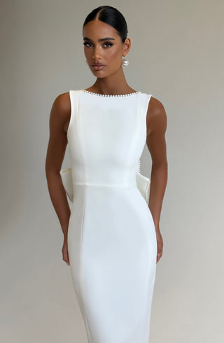 R.F Lana Midaxi Dress Non-Stretch Crepe Ivory Detachable Bow