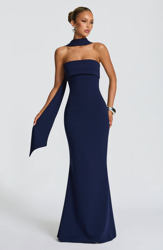 S.M Leura Maxi Dress Strapless Stretch Crepe Navy