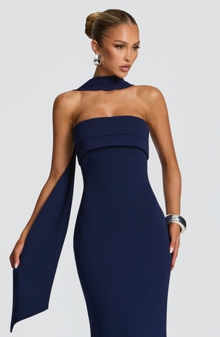 S.M Leura Maxi Dress Strapless Stretch Crepe Navy