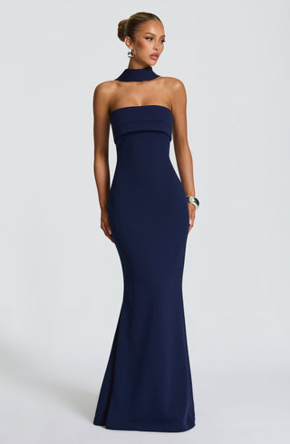 S.M Leura Maxi Dress Strapless Stretch Crepe Navy