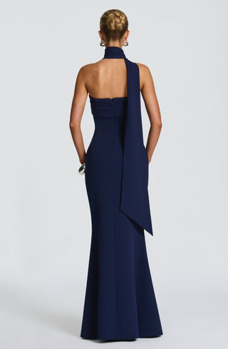S.M Leura Maxi Dress Strapless Stretch Crepe Navy
