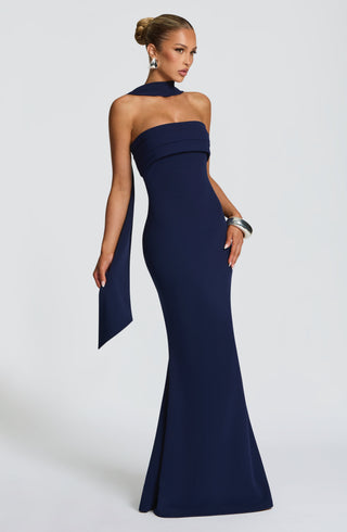 S.M Leura Maxi Dress Strapless Stretch Crepe Navy