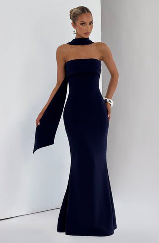 S.M Leura Maxi Dress Strapless Stretch Crepe Navy