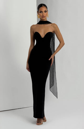 R.F Lindsey Maxi Dress Non-Stretch Crepe Strapless Black