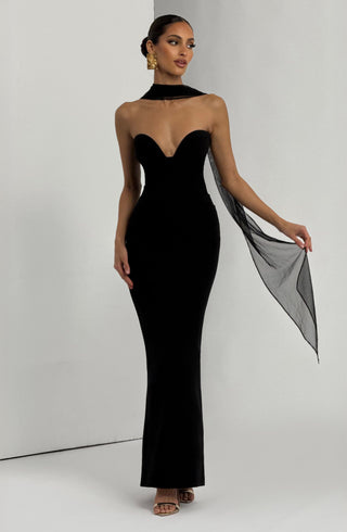 R.F Lindsey Maxi Dress Non-Stretch Crepe Strapless Black