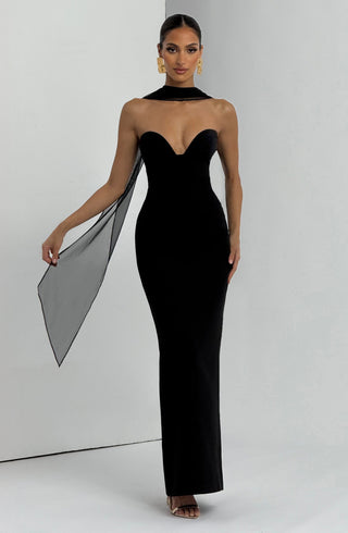 R.F Lindsey Maxi Dress Non-Stretch Crepe Strapless Black
