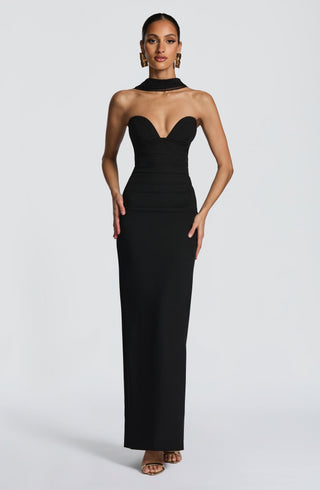 R.F Lindsey Maxi Dress Non-Stretch Crepe Strapless Black