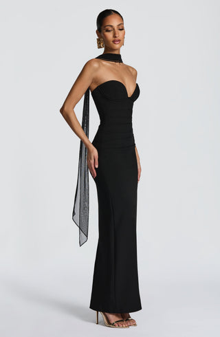 R.F Lindsey Maxi Dress Non-Stretch Crepe Strapless Black