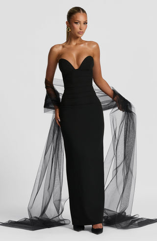 R.F Lindsey Maxi Dress Non-Stretch Crepe Strapless Black