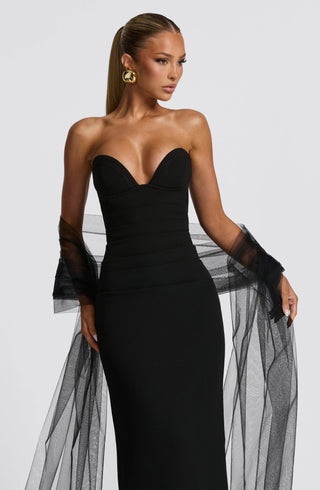 R.F Lindsey Maxi Dress Non-Stretch Crepe Strapless Black