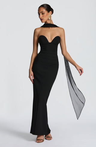 R.F Lindsey Maxi Dress Non-Stretch Crepe Strapless Black