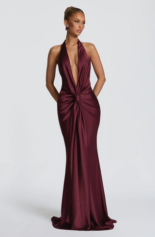 M.T Linette Gown Dress Textured Satin Cherry Lacquer