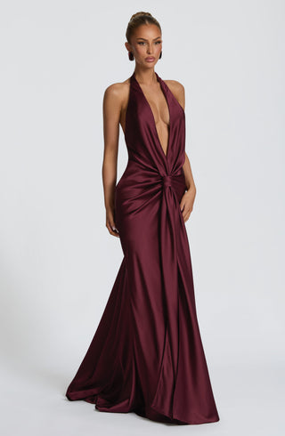 M.T Linette Gown Dress Textured Satin Cherry Lacquer