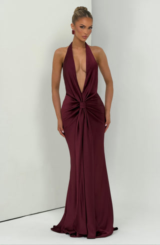 M.T Linette Gown Dress Textured Satin Cherry Lacquer