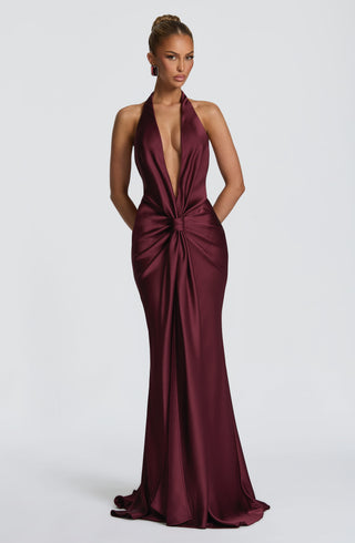 M.T Linette Gown Dress Textured Satin Cherry Lacquer