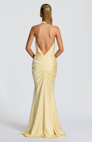 M.T Linette Floor-Length Gown Textured Satin Lemon Evening