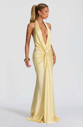 M.T Linette Floor-Length Gown Textured Satin Lemon Evening