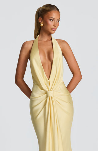 M.T Linette Floor-Length Gown Textured Satin Lemon Evening