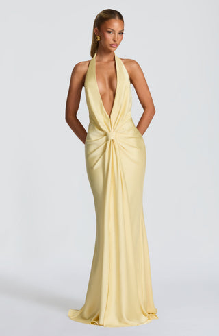 M.T Linette Floor-Length Gown Textured Satin Lemon Evening