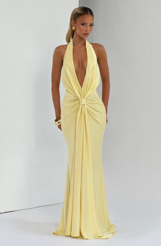 M.T Linette Floor-Length Gown Textured Satin Lemon Evening
