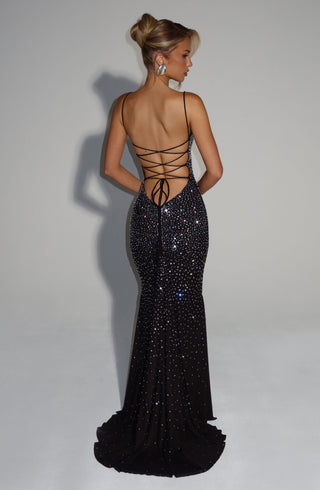 L.F Lorelei Gown Dress Embellished Stretch Mesh Black