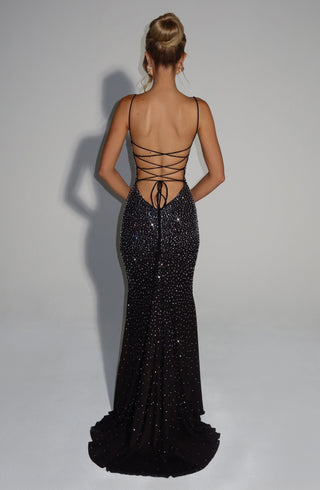L.F Lorelei Gown Dress Embellished Stretch Mesh Black