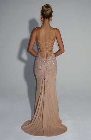 L.F Lorelei Gown Embellished Ruched Maxi Dress Nude