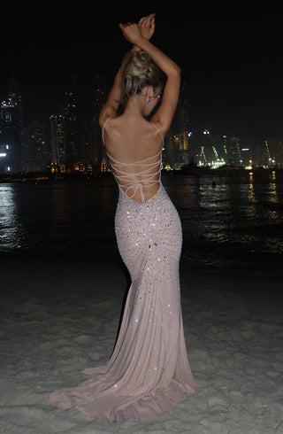 L.F Lorelei Gown Embellished Ruched Maxi Dress Nude
