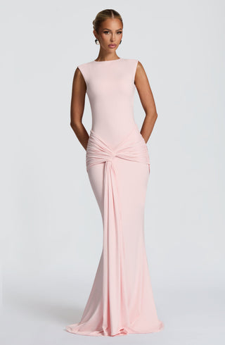 DIA Lorenza Maxi Dress Slinky Jersey High Neck Blush