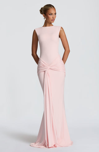 DIA Lorenza Maxi Dress Slinky Jersey High Neck Blush