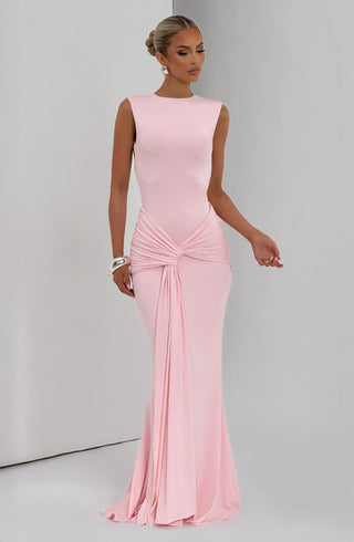 DIA Lorenza Maxi Dress Slinky Jersey High Neck Blush