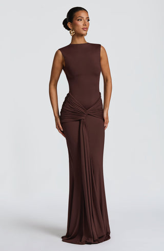 DIA Lorenza Maxi Dress Plum Brown Backless Fit-And-Flare