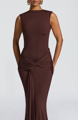 DIA Lorenza Maxi Dress Plum Brown Backless Fit-And-Flare